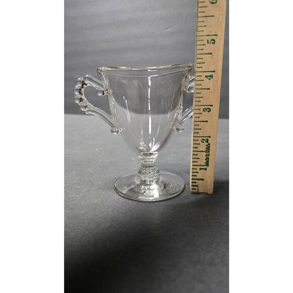 Vintage Clear Glass Footed Sugar Bowl Loving Cup Double Handle Beaded Pedestal - Picture 5 of 5